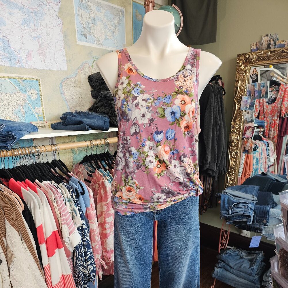 Floral tank top with faux tie detail